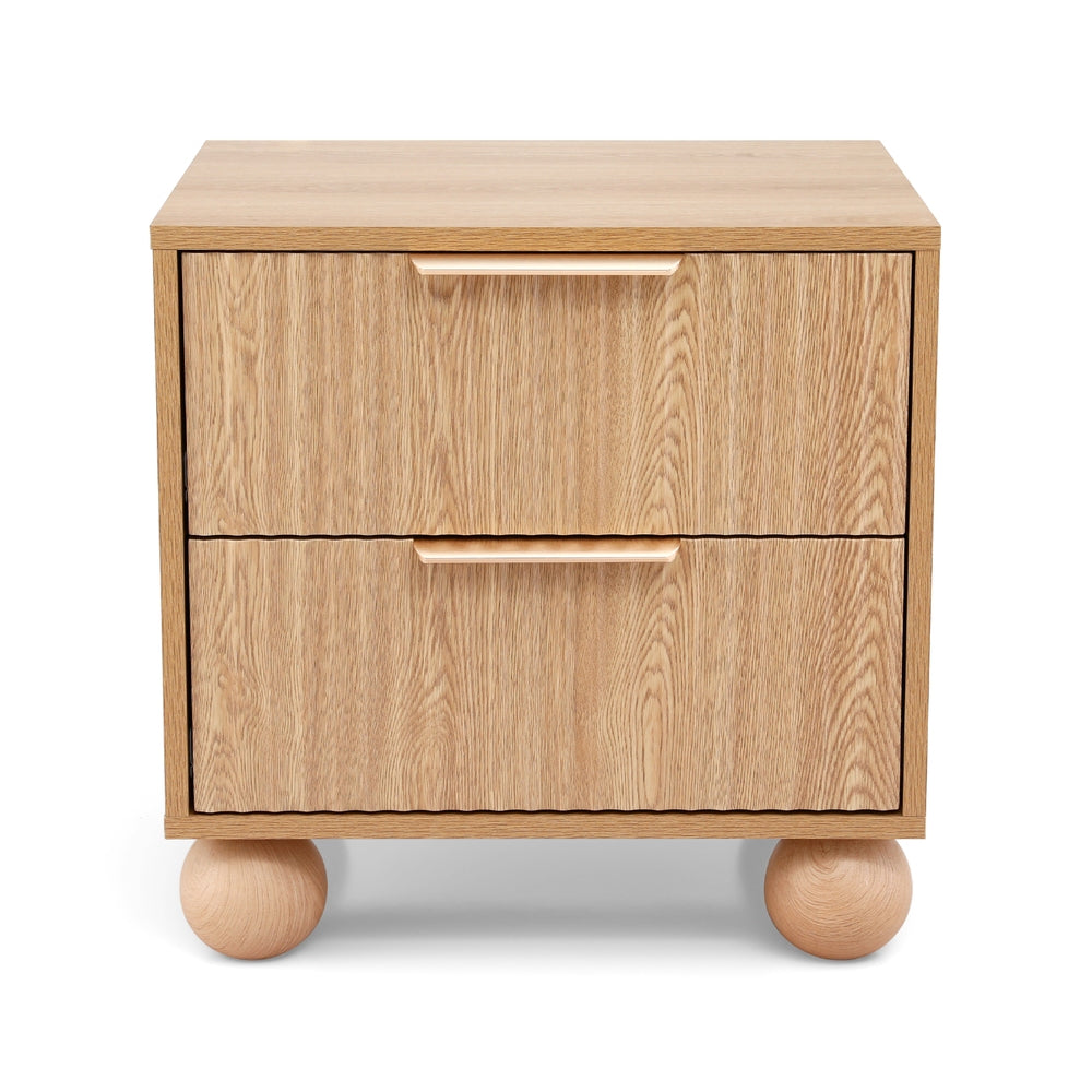 Coastal Rattan-Style Pine Bedside Table – 2 Drawers &amp; Metal Handles - Greenora Living
