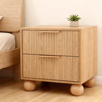 Coastal Rattan-Style Bedside Table | Drawer, Open Shelf & Solid Wood Legs | Natural | Greenora Living Australia