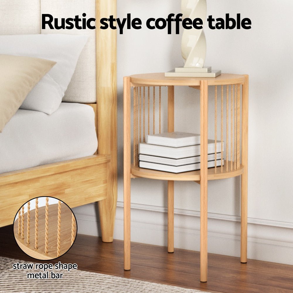 Nora 2-Tier Round Coffee Table – Natural Wood – product view 2