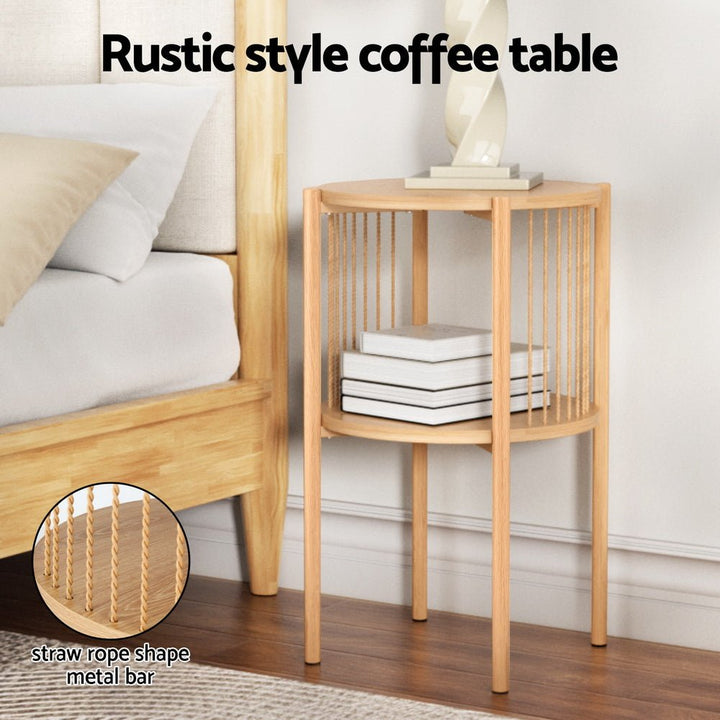 Nora 2-Tier Round Coffee Table – Natural Wood – product view 2