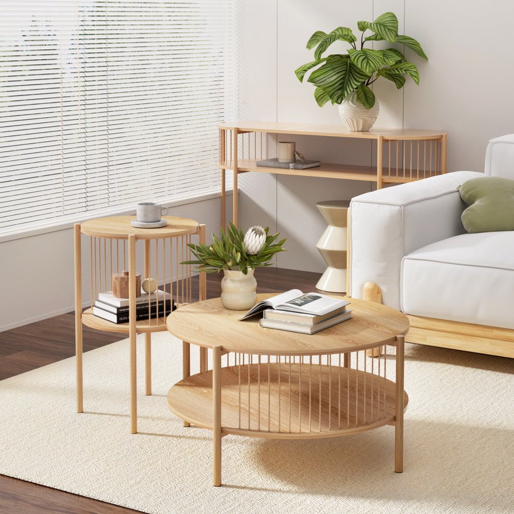 Nora 2-Tier Round Coffee Table – Natural Wood – product view 8