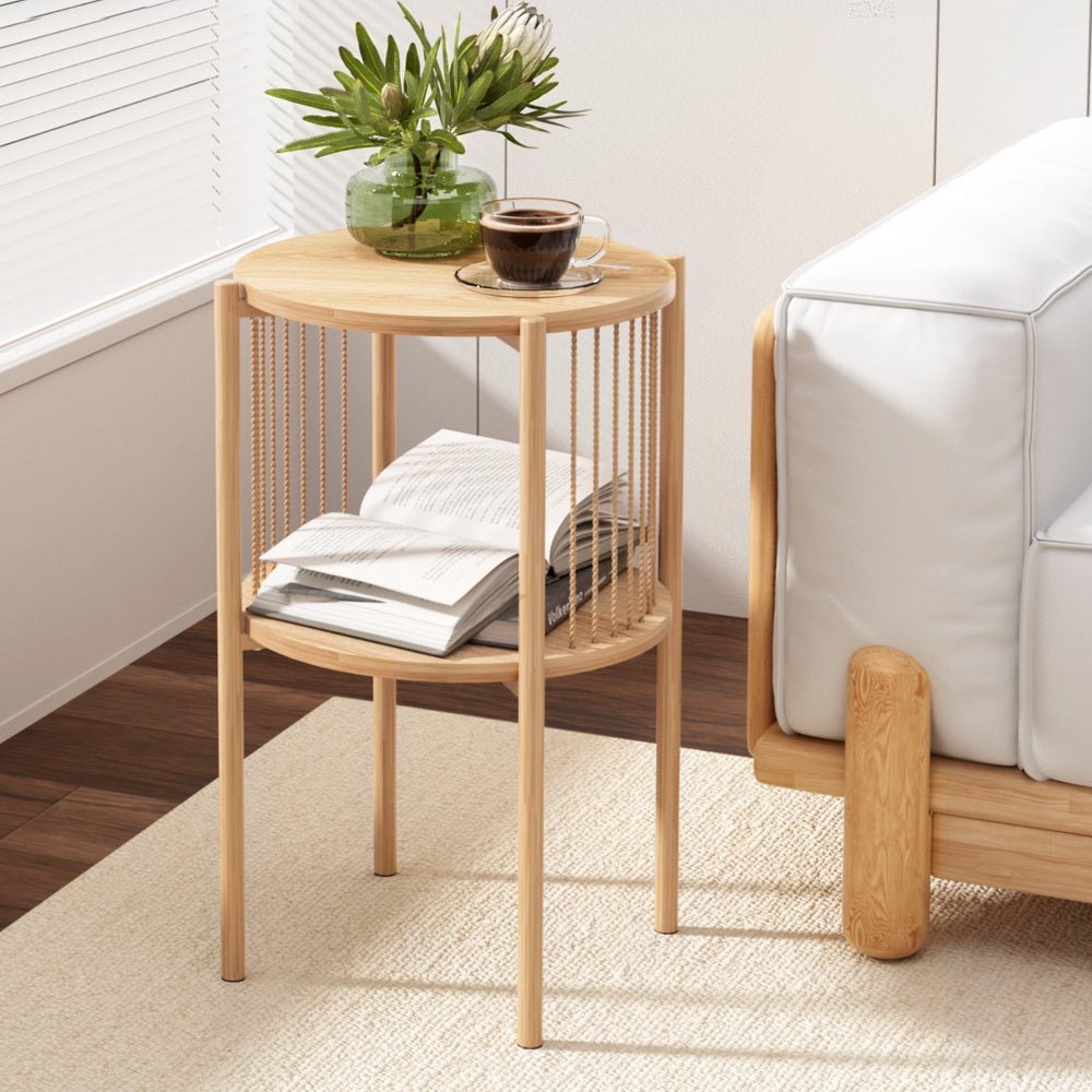 Nora 2-Tier Round Coffee Table – Natural Wood