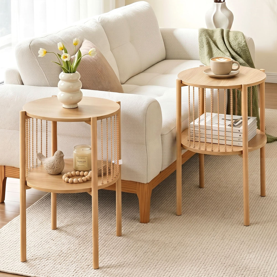 Nora Round 2-Tier Side Table Set of 2 – Natural