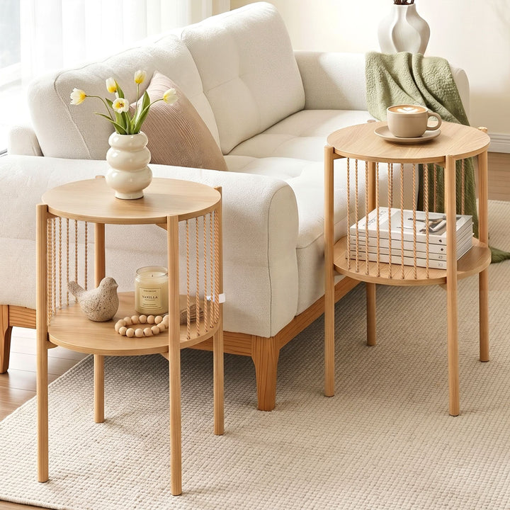 Nora Round 2-Tier Side Table Set of 2 – Natural