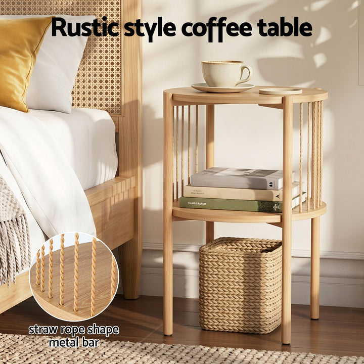 Nora Round 2-Tier Side Table Set of 2 – Natural – product view 5
