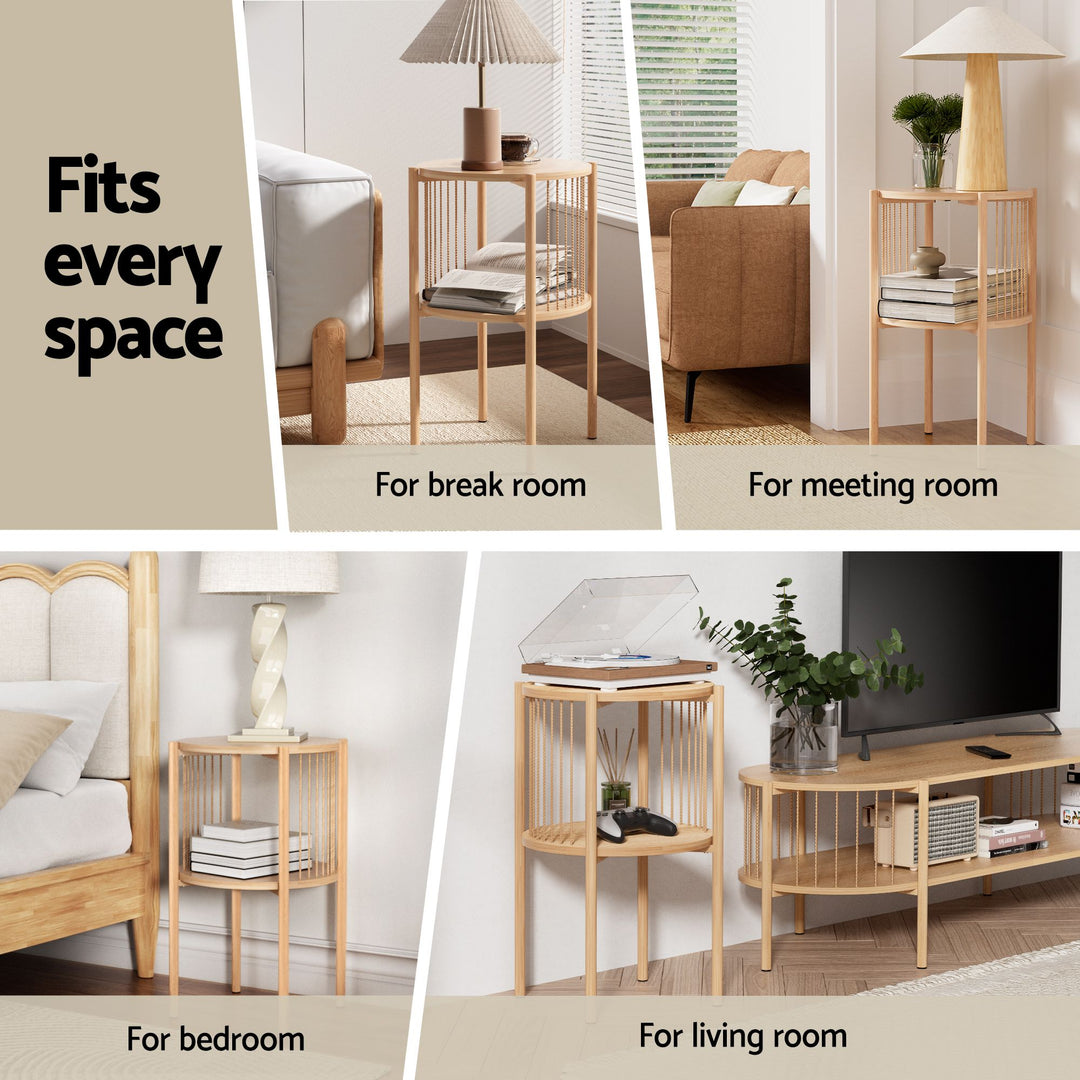 Nora Round 2-Tier Side Table Set of 2 – Natural – product view 7
