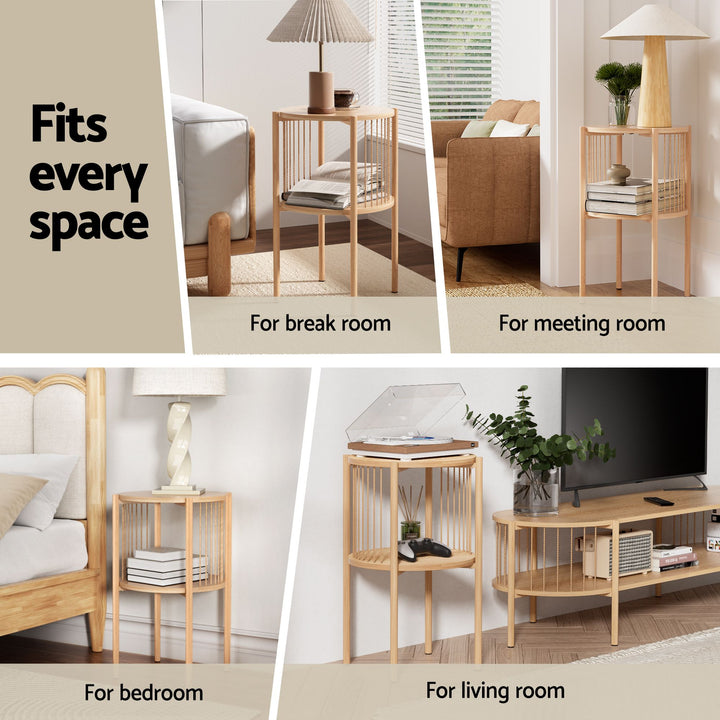 Nora Round 2-Tier Side Table Set of 2 – Natural – product view 7