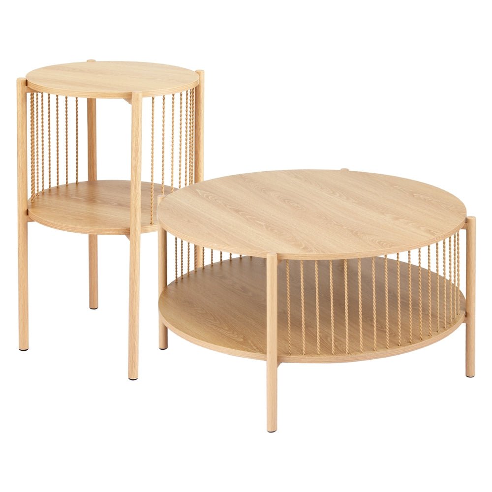 Nora 2-Piece Round Coffee Table Set – Natural Wood – product view 3