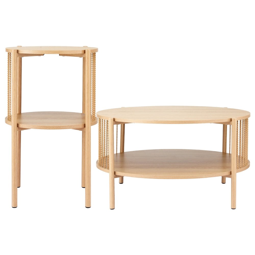 Nora 2-Piece Round Coffee Table Set – Natural Wood – product view 5