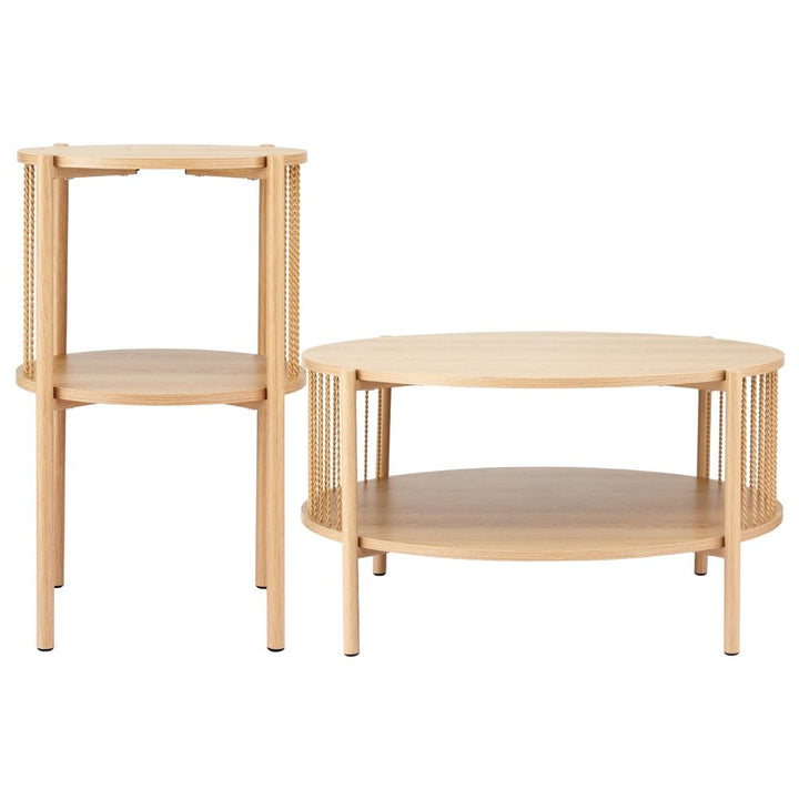 Nora 2-Piece Round Coffee Table Set – Natural Wood – product view 5