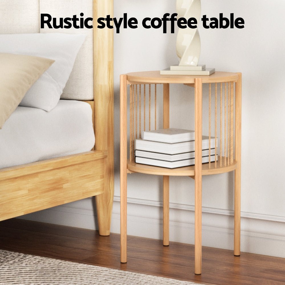 Nora 2-Piece Round Coffee Table Set – Natural Wood – product view 6