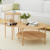 Nora 2-Piece Round Coffee Table Set – Natural Wood