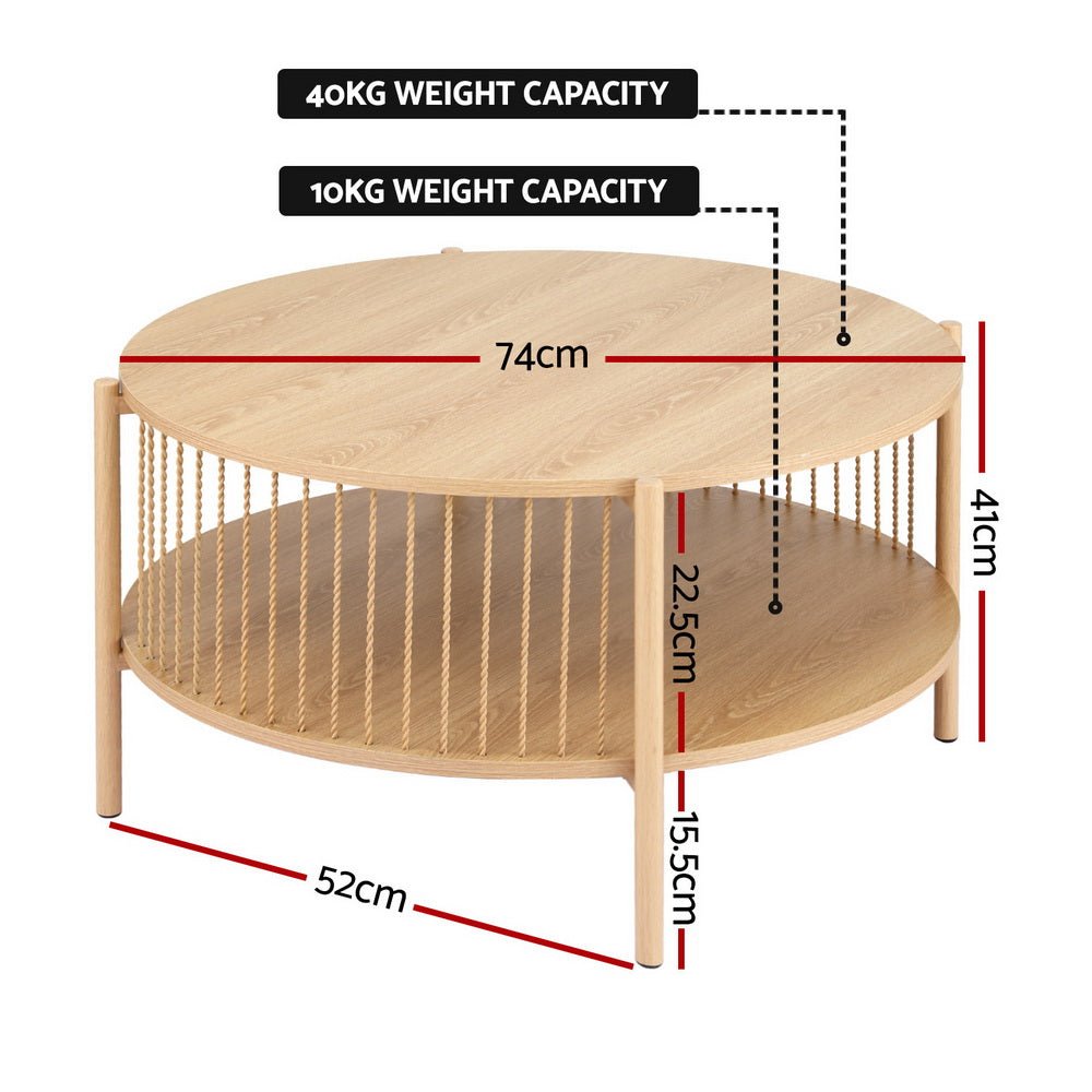 Nora 2-Tier Round Coffee Table – Large Natural – product view 4