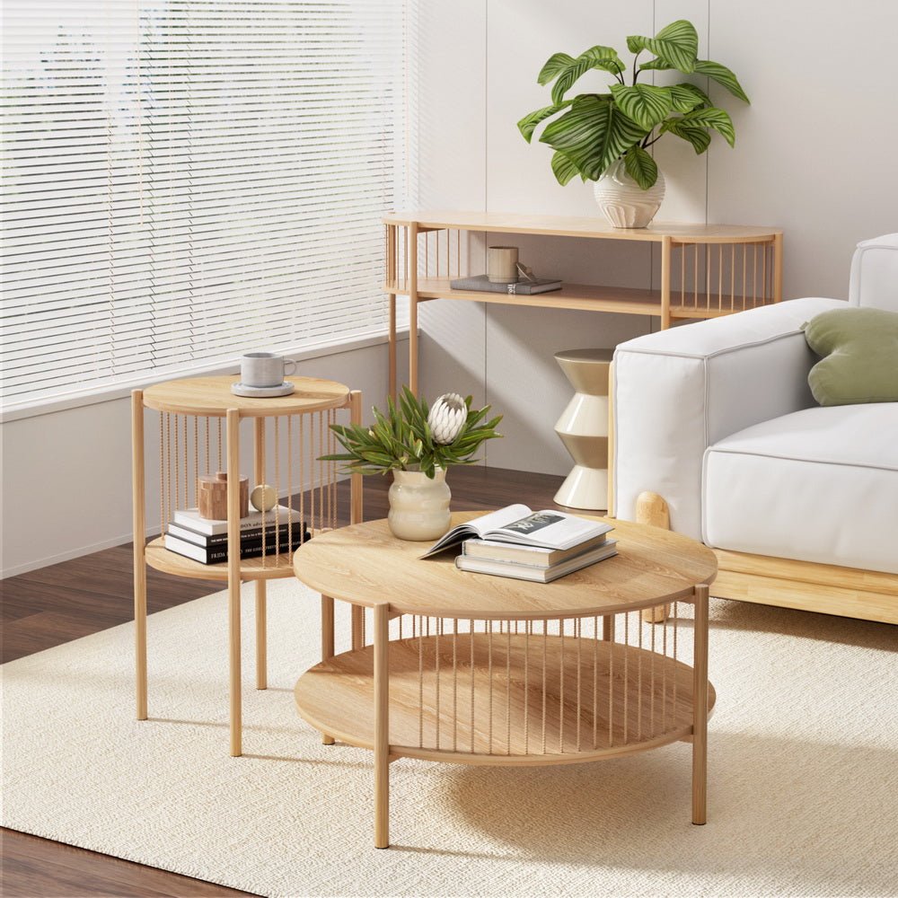 Nora 2-Tier Round Coffee Table – Large Natural – product view 8
