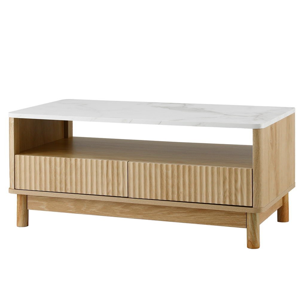 Sienna Marble-Effect Storage Coffee Table – White &amp; Natural – product view 3