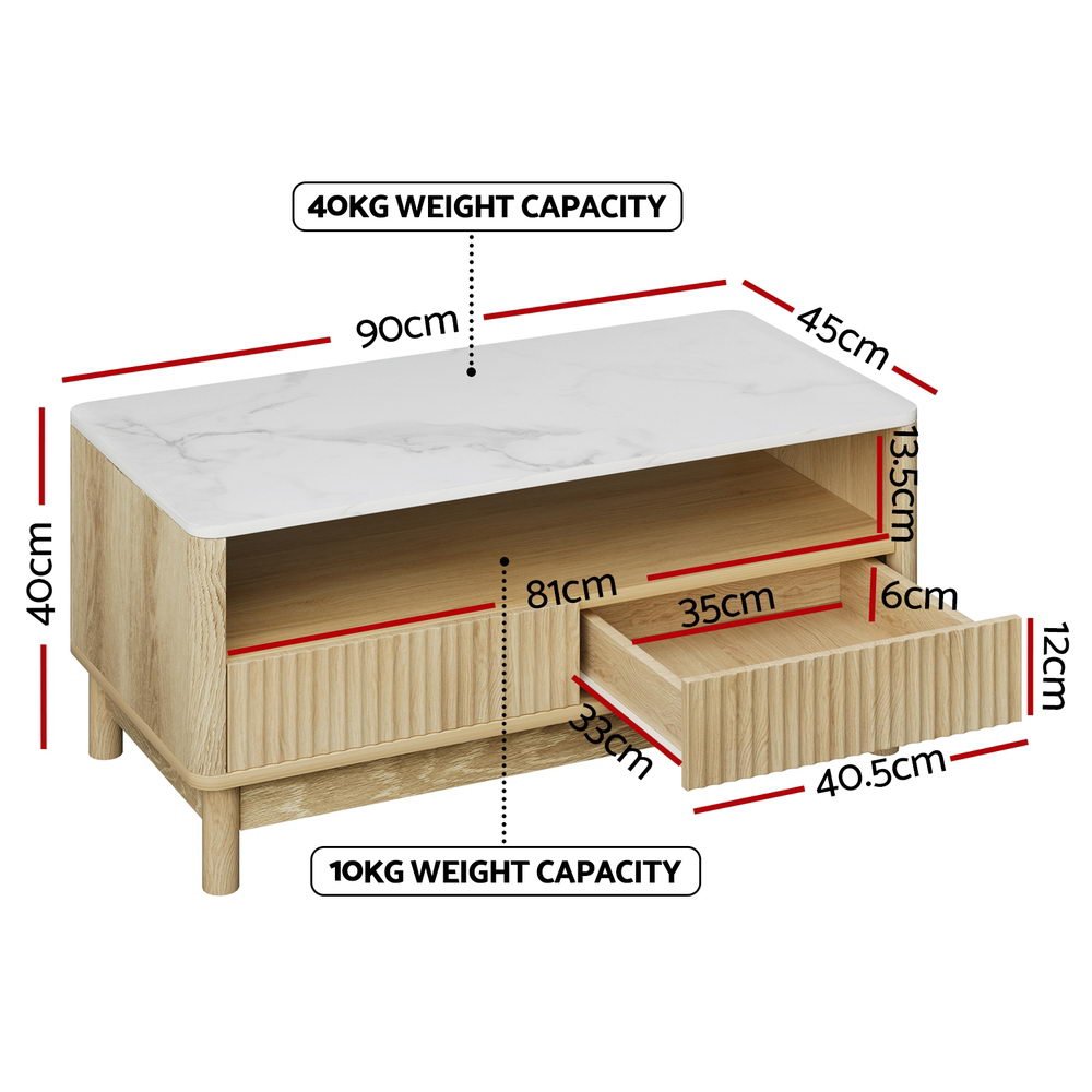 Sienna Marble-Effect Storage Coffee Table – White &amp; Natural – product view 4
