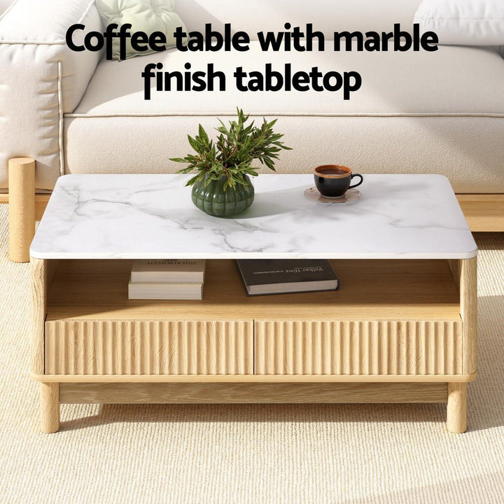 Sienna Marble-Effect Storage Coffee Table – White &amp; Natural – product view 6