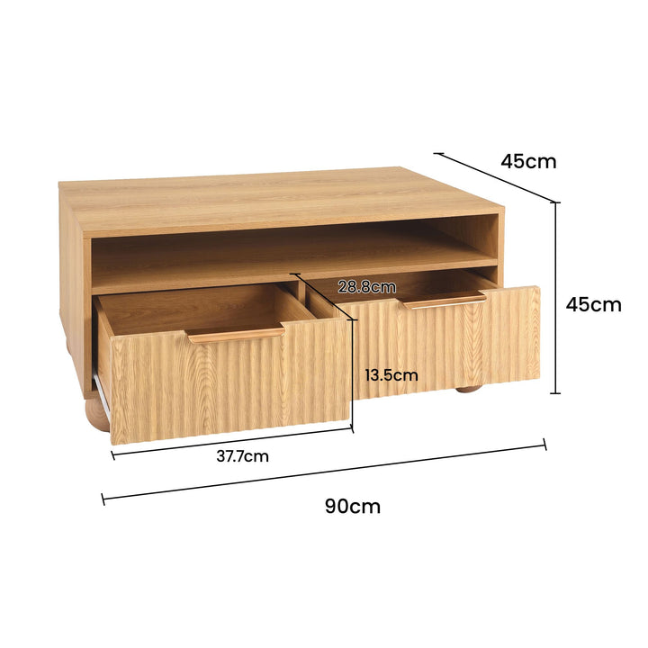 Elara 90cm Fluted Storage Coffee Table – Natural – product view 4