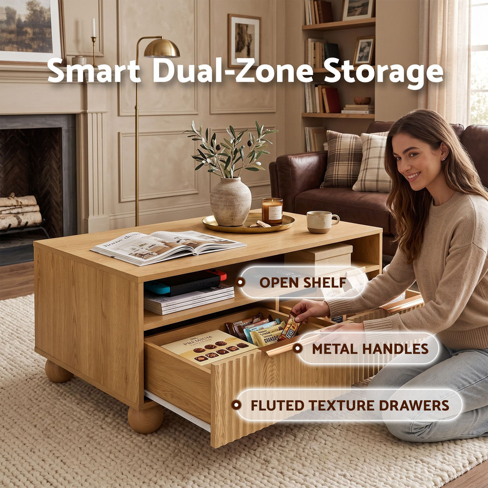 Elara 90cm Fluted Storage Coffee Table – Natural – product view 2