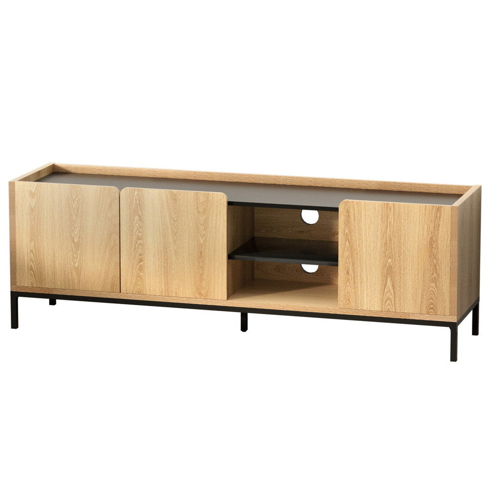 Smart Pine TV Entertainment Unit – 3 Soft-Close Cabinets &amp; Cable Management | 160cm | Pine &amp; Black - Greenora Living