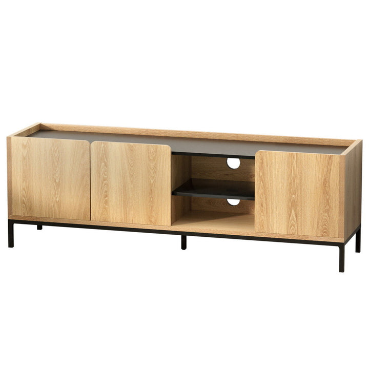 Smart Pine TV Entertainment Unit – 3 Soft-Close Cabinets &amp; Cable Management | 160cm | Pine &amp; Black - Greenora Living