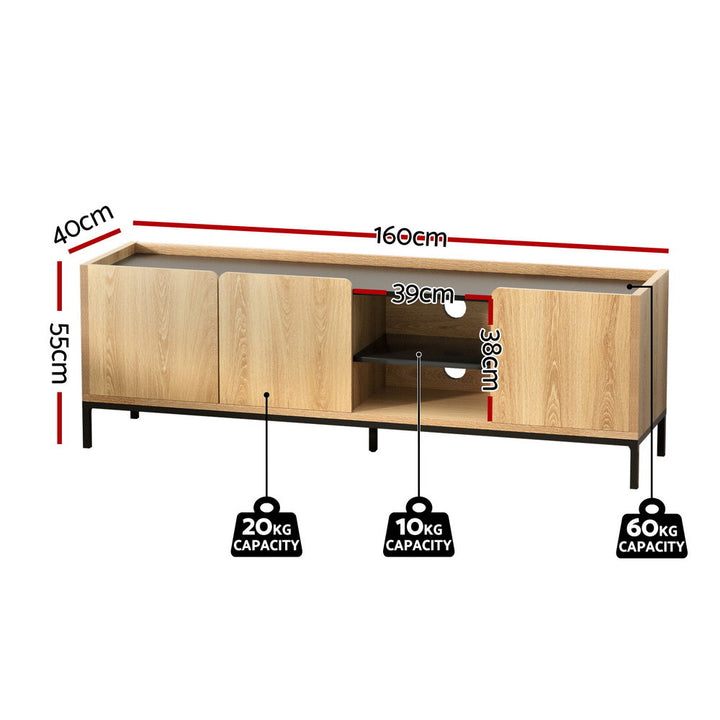 Smart Pine TV Entertainment Unit – 3 Soft-Close Cabinets &amp; Cable Management | 160cm | Pine &amp; Black - Greenora Living