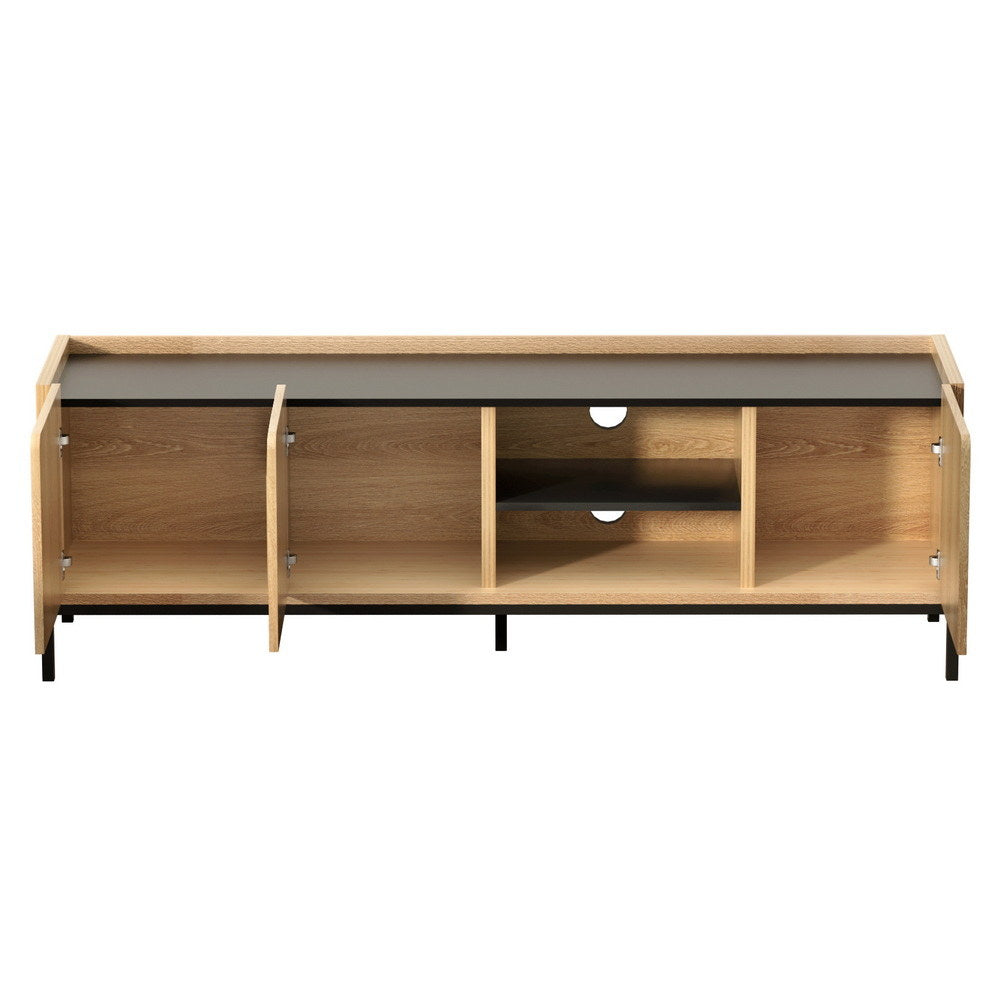 Smart Pine TV Entertainment Unit – 3 Soft-Close Cabinets &amp; Cable Management | 160cm | Pine &amp; Black - Greenora Living