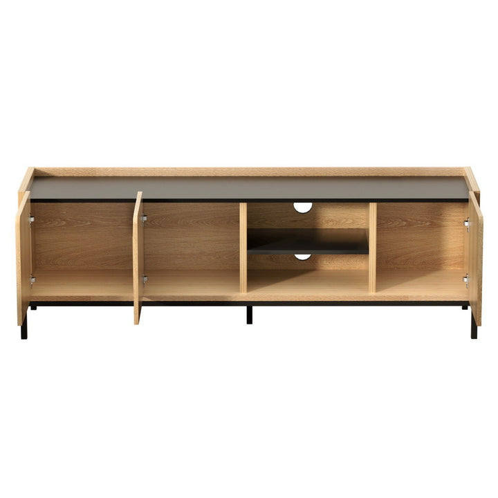 Smart Pine TV Entertainment Unit – 3 Soft-Close Cabinets &amp; Cable Management | 160cm | Pine &amp; Black - Greenora Living