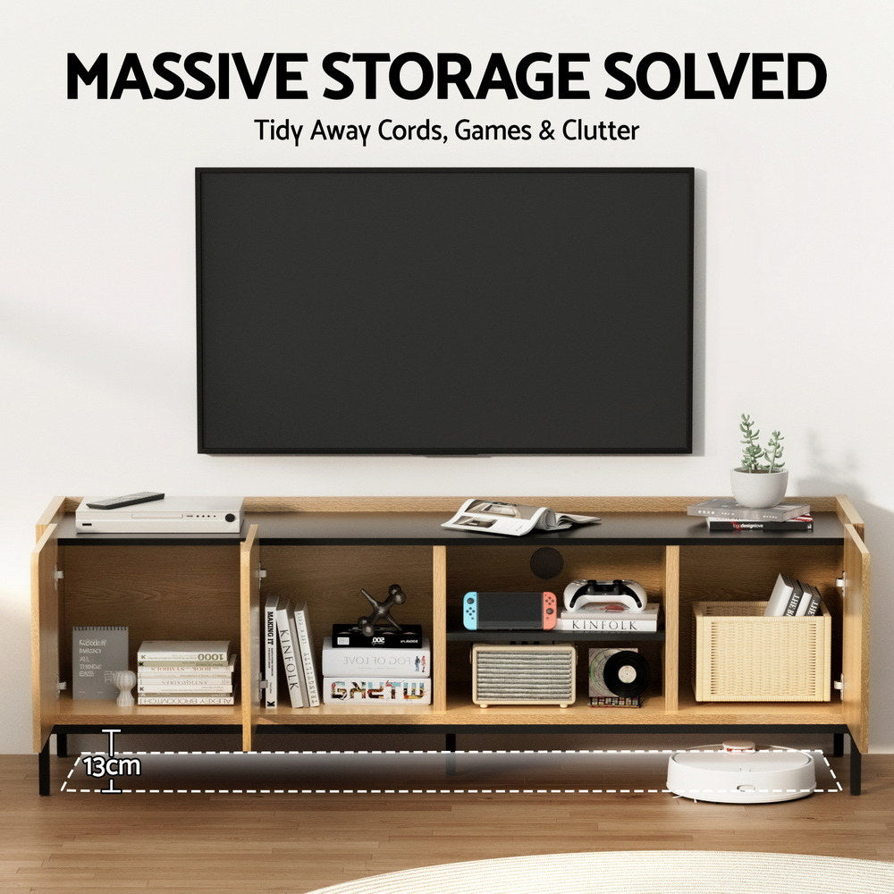 Smart Pine TV Entertainment Unit – 3 Soft-Close Cabinets &amp; Cable Management | 160cm | Pine &amp; Black - Greenora Living
