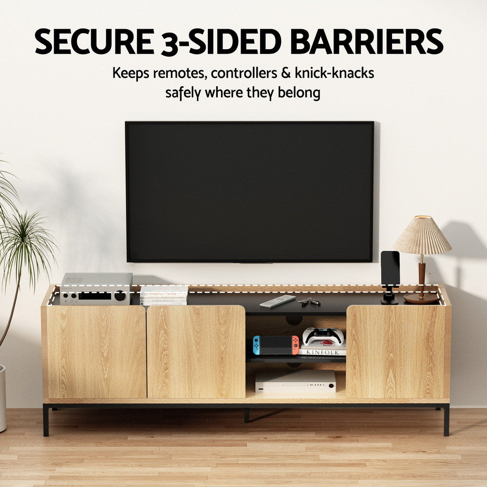 Smart Pine TV Entertainment Unit – 3 Soft-Close Cabinets &amp; Cable Management | 160cm | Pine &amp; Black - Greenora Living