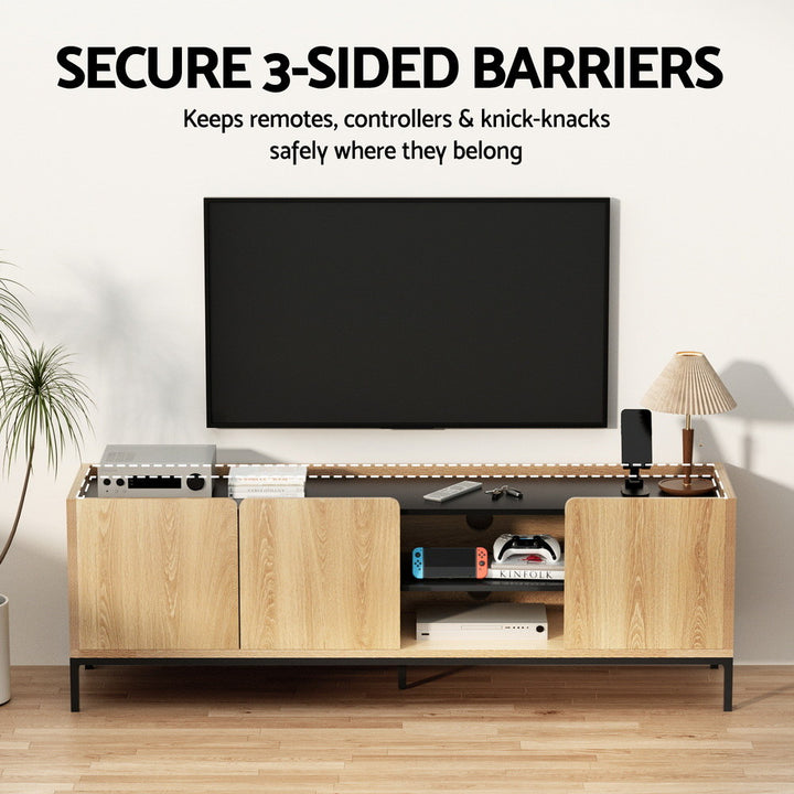 Smart Pine TV Entertainment Unit – 3 Soft-Close Cabinets &amp; Cable Management | 160cm | Pine &amp; Black - Greenora Living
