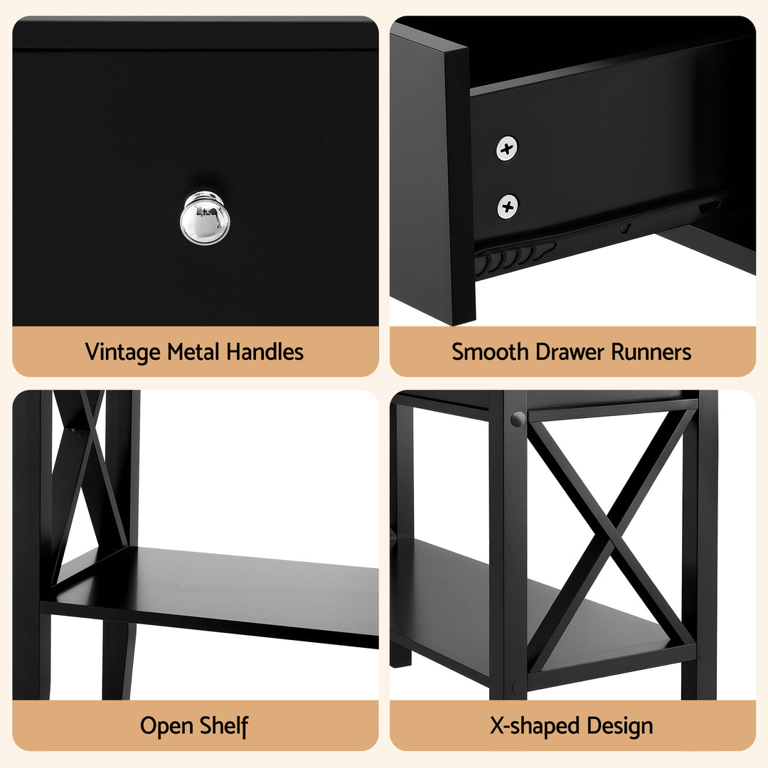Noir Console Table – 2 Drawers, 2-Tier Open Shelf &amp; Vintage Metal Handles | E1 MDF | NC Paint | 100cm | Black - Greenora Living