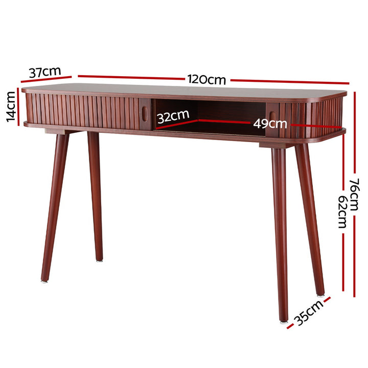Flute Walnut Console Table – Sliding Fluted Doors, 2 Storage Cabinets &amp; Pinewood Legs | Paper Veneer | 120cm - Greenora Living