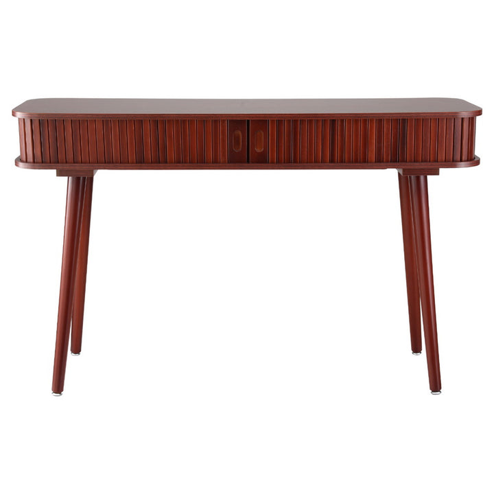 Flute Walnut Console Table – Sliding Fluted Doors, 2 Storage Cabinets &amp; Pinewood Legs | Paper Veneer | 120cm - Greenora Living