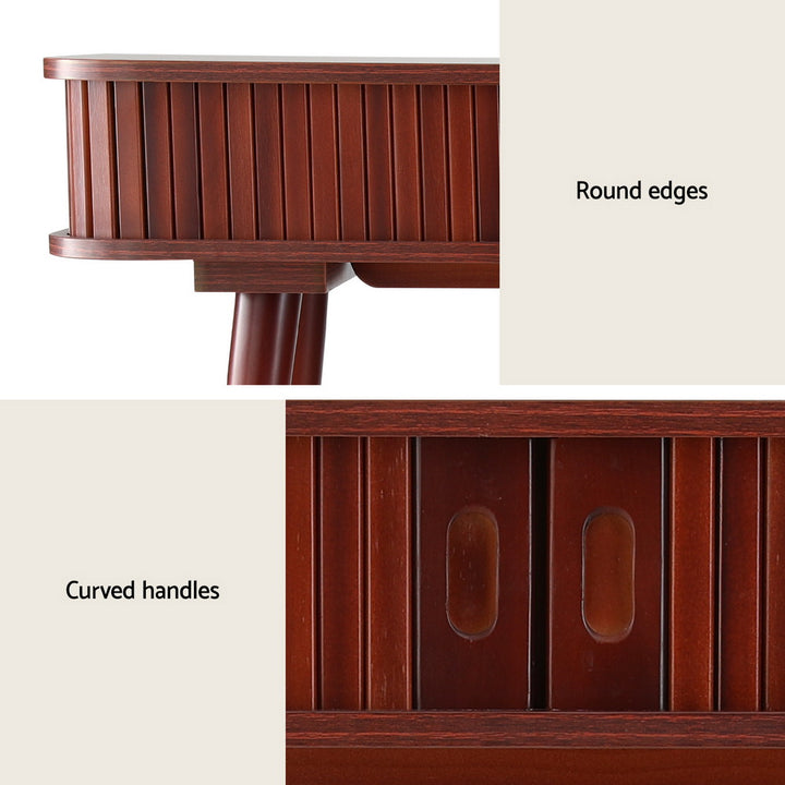 Flute Walnut Console Table – Sliding Fluted Doors, 2 Storage Cabinets &amp; Pinewood Legs | Paper Veneer | 120cm - Greenora Living
