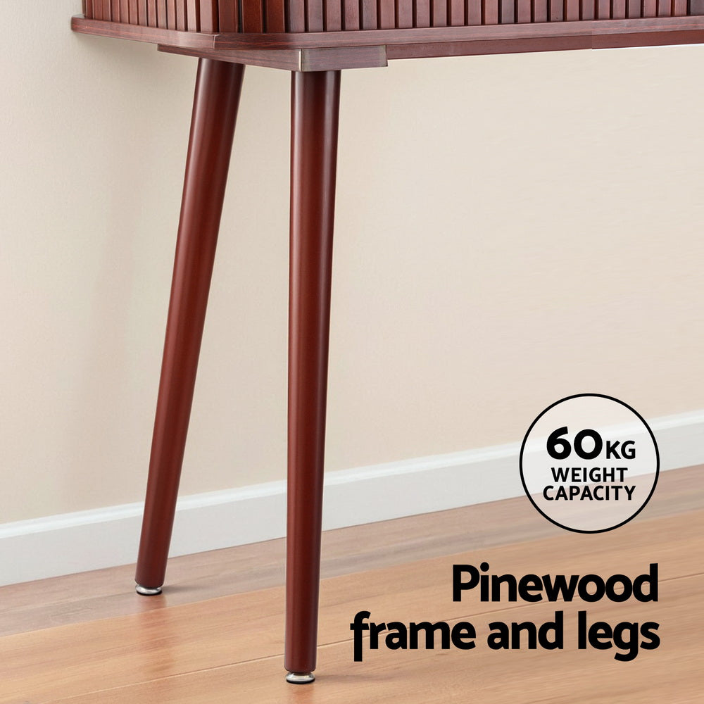 Flute Walnut Console Table – Sliding Fluted Doors, 2 Storage Cabinets &amp; Pinewood Legs | Paper Veneer | 120cm - Greenora Living