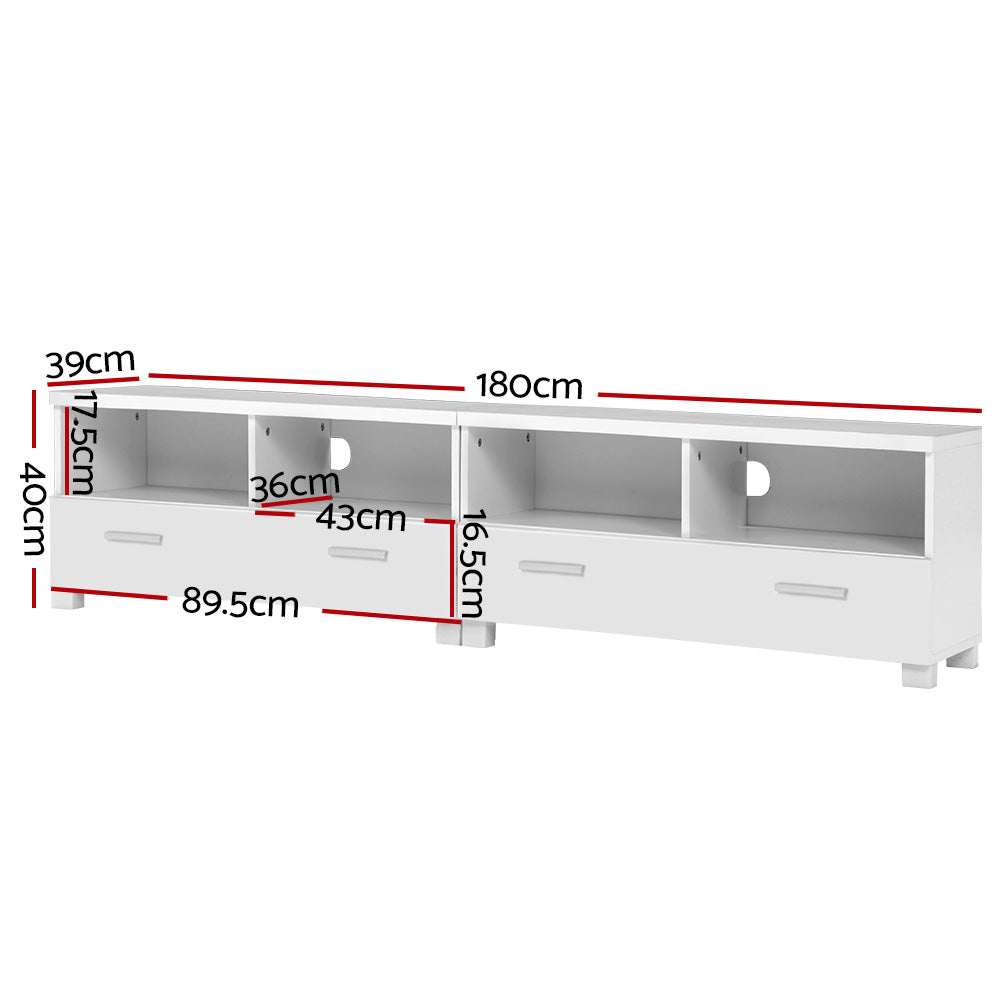 Eddie White TV Entertainment Unit – 3-in-1 Modular Design, 2 Sliding Drawers &amp; 4 Open Shelves | 180cm - Greenora Living