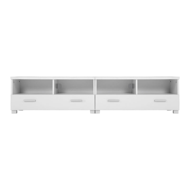 Eddie White TV Entertainment Unit – 3-in-1 Modular Design, 2 Sliding Drawers &amp; 4 Open Shelves | 180cm - Greenora Living