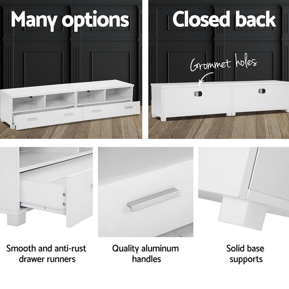 Eddie White TV Entertainment Unit – 3-in-1 Modular Design, 2 Sliding Drawers &amp; 4 Open Shelves | 180cm - Greenora Living