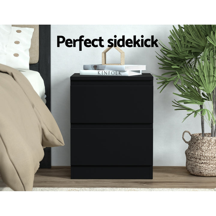 Handleless Bedside Table with 2 Deep Drawers – Black 15mm Particle Board - Greenora Living