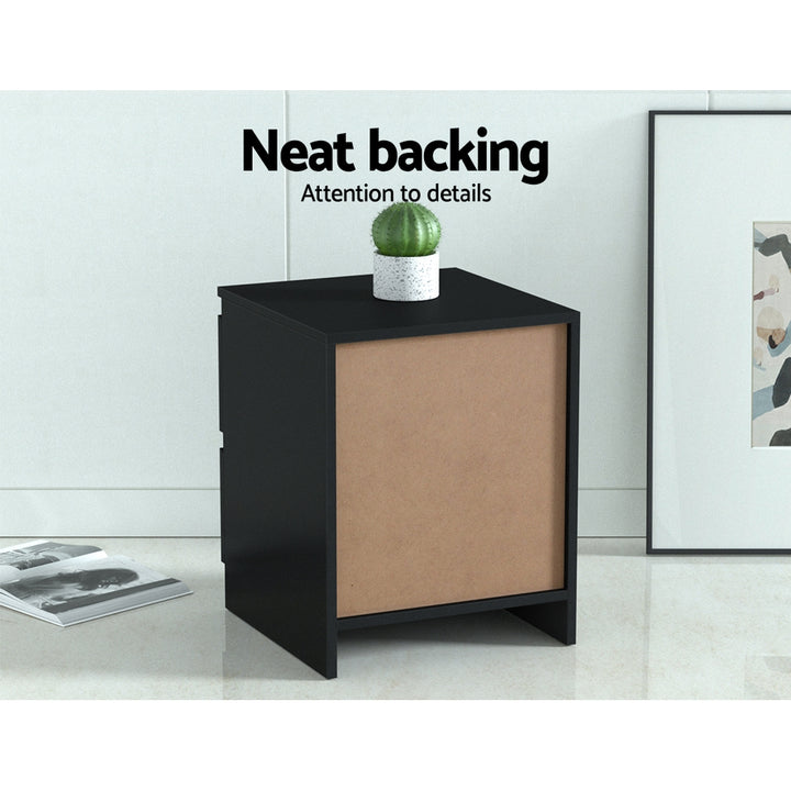 Handleless Bedside Table with 2 Deep Drawers – Black 15mm Particle Board - Greenora Living