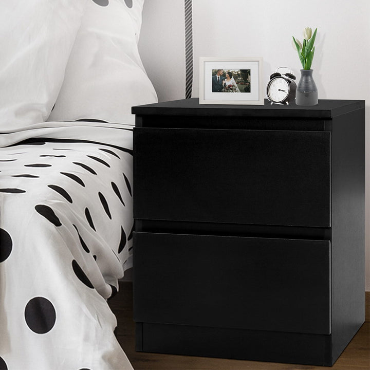 Handleless Bedside Table with 2 Deep Drawers – Black 15mm Particle Board - Greenora Living