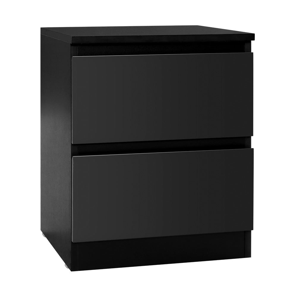 Handleless Bedside Table with 2 Deep Drawers – Black 15mm Particle Board - Greenora Living