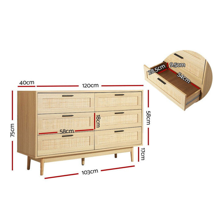 Willow 6-Drawer Rattan Lowboy Dresser – product view 4