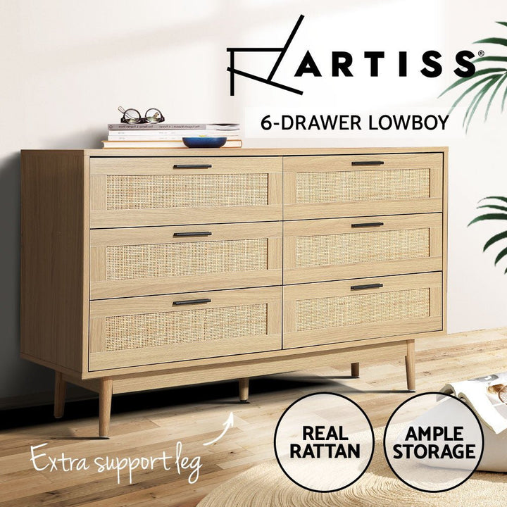 Willow 6-Drawer Rattan Lowboy Dresser – product view 5