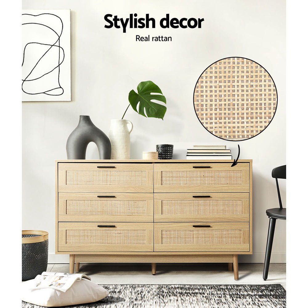 Willow 6-Drawer Rattan Lowboy Dresser – product view 2