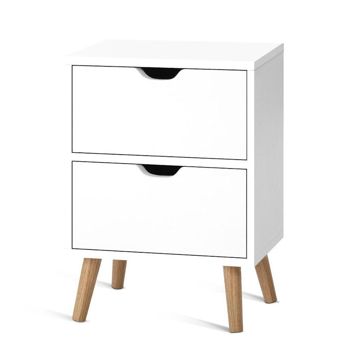 Scandinavian Bedside Table with 2 Drawers White 15mm Board - Greenora Living