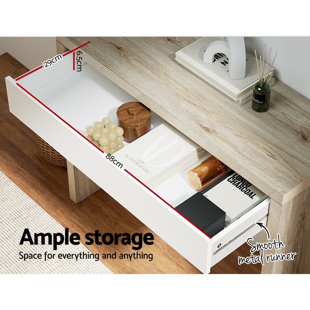Sora White & Pine Console Table with Drawer – product view 2