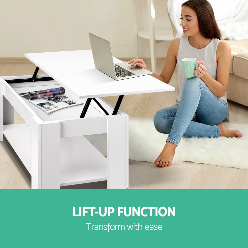 Arlo Lift-Top Storage Coffee Table – White – product view 4