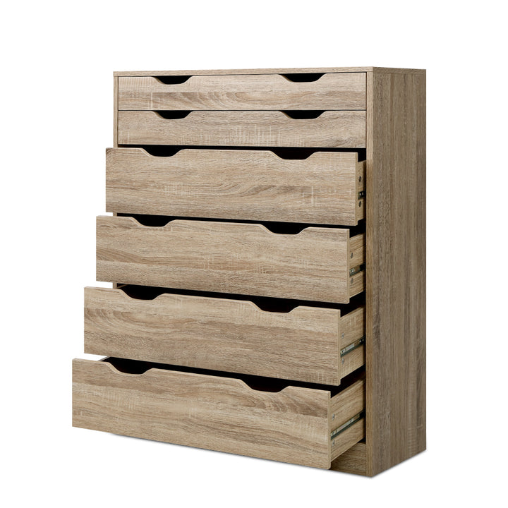 Scandi Oak 6-Drawer Tallboy Dresser – Air Gap Handles &amp; Wall Mount Bracket - Greenora Living